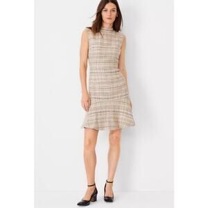 Ann Taylor Tweed Sleeveless Dress Ivory Black Size 0 New With Tags